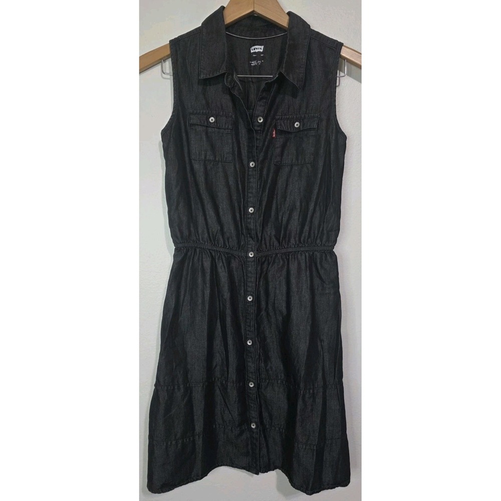 Levis Jean Dress Black Charcoal Button Front Pockets Rockabilly Girl L‎ 12-13yr